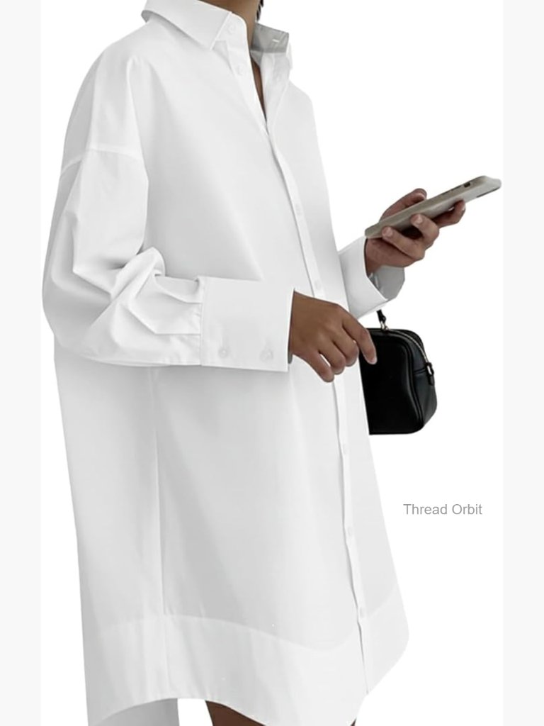 Long Sleeve Button Down Midi Dress Slim Fit V Neck Office Casual